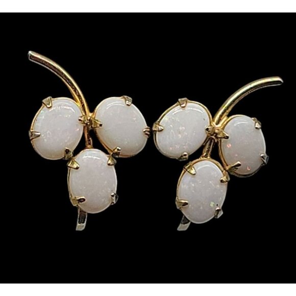 Sorrento 12kGF Faux Opal Cluster Clipped On Earrings Yellow Gold Filled Vintage - Picture 12 of 13